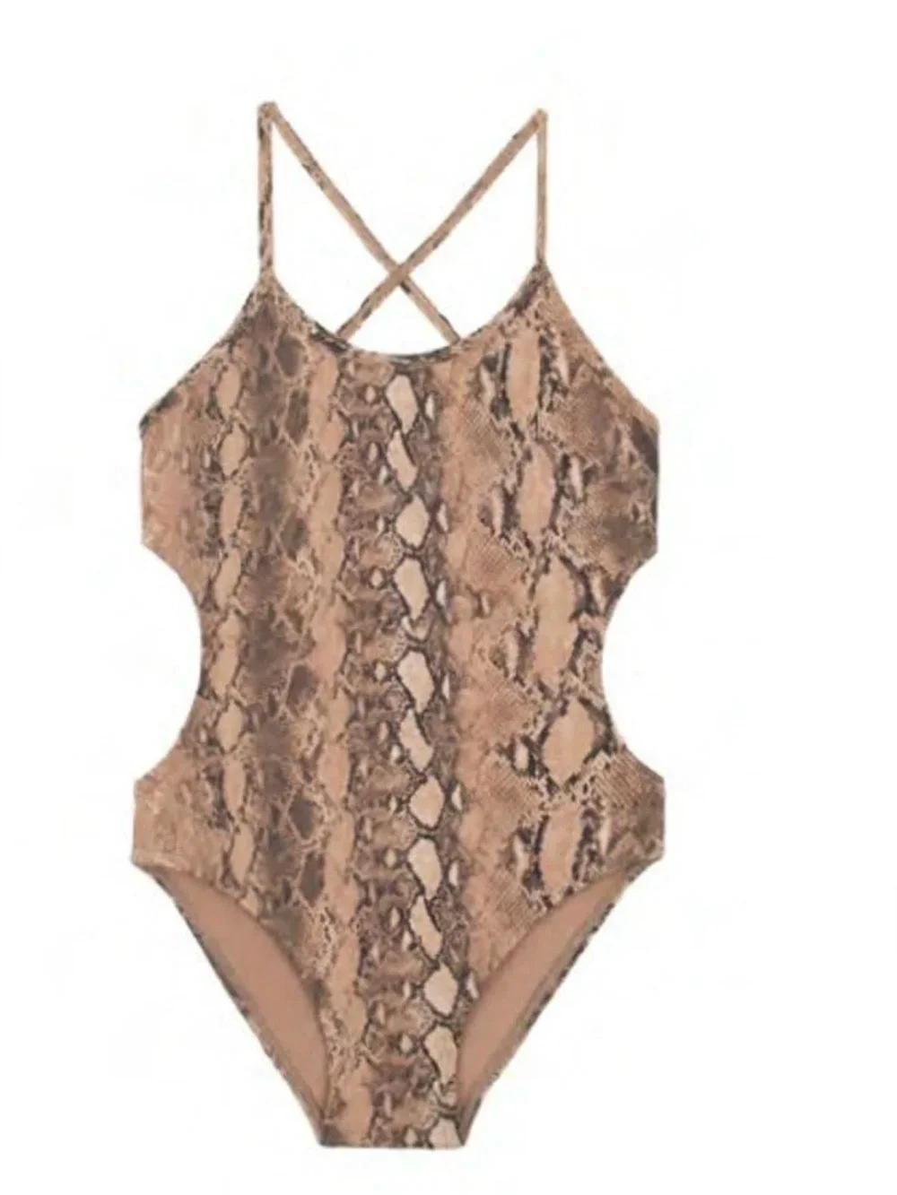 PQ Swim Girls' Snake-Print One-Piece Swimsuit in Beige and Brown